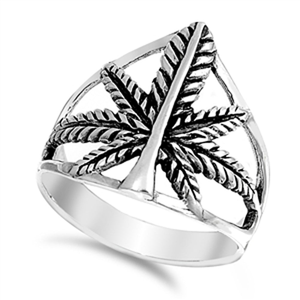 Oxidized Marijuana Pot Weed Leaf Ring New .925 Sterling Silver Band Sizes 6-12