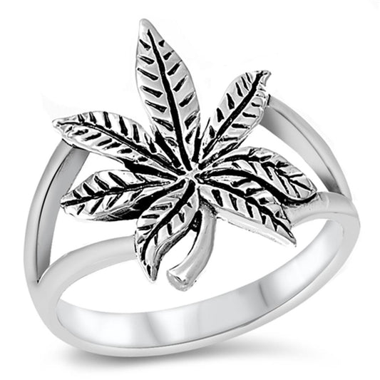 Sterling Silver Cannabis Sativa Marijuana Ring Wholesale Band 17mm Sizes 4-13