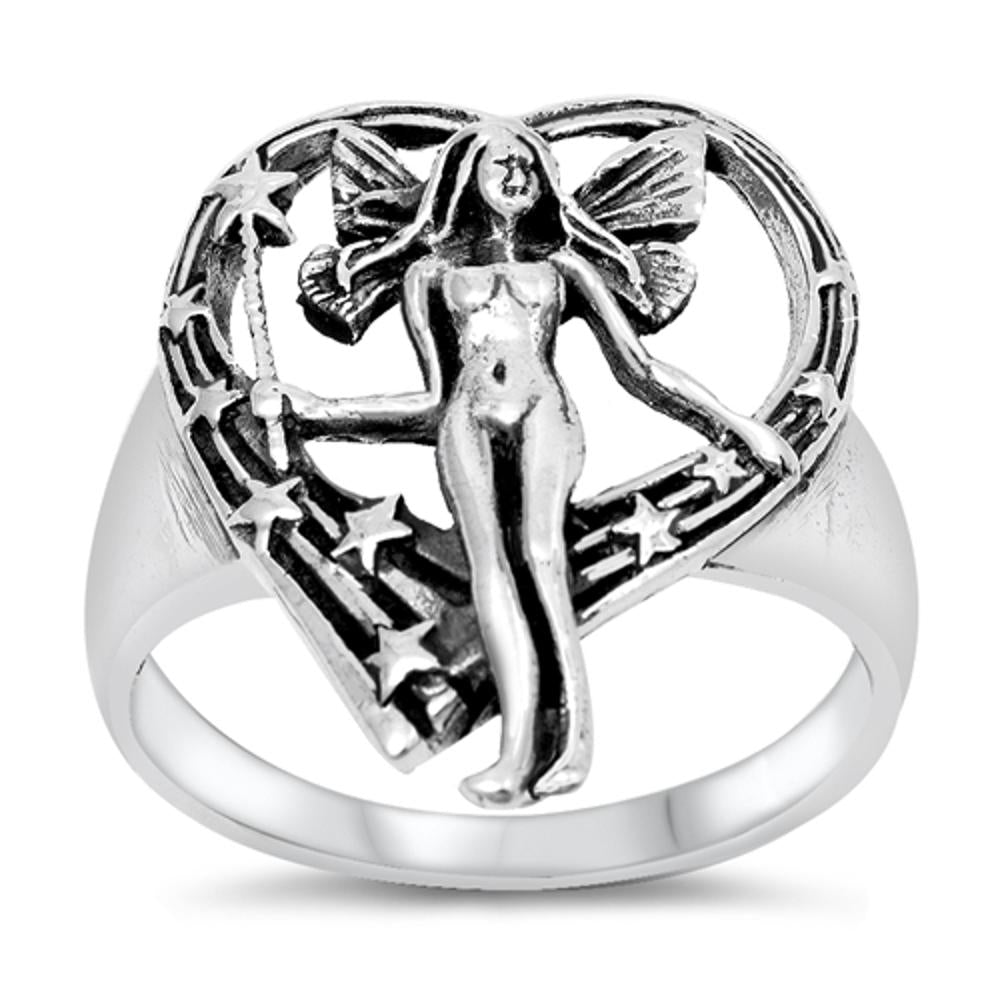 Mystical Fairy Heart Star Promise Ring New .925 Sterling Silver Band Sizes 4-10