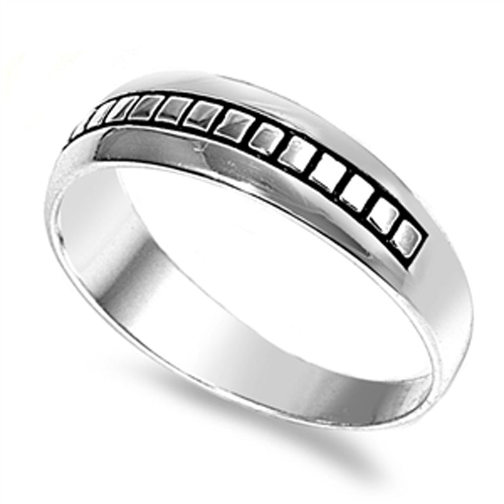 Oxidized Square Grid Wide Stackable Accent Ring Sterling Silver Band Sizes 5-10