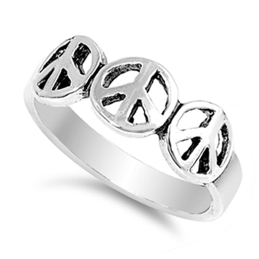 Oxidized Peace Symbol Hippie Love Ring New .925 Sterling Silver Band Sizes 4-10