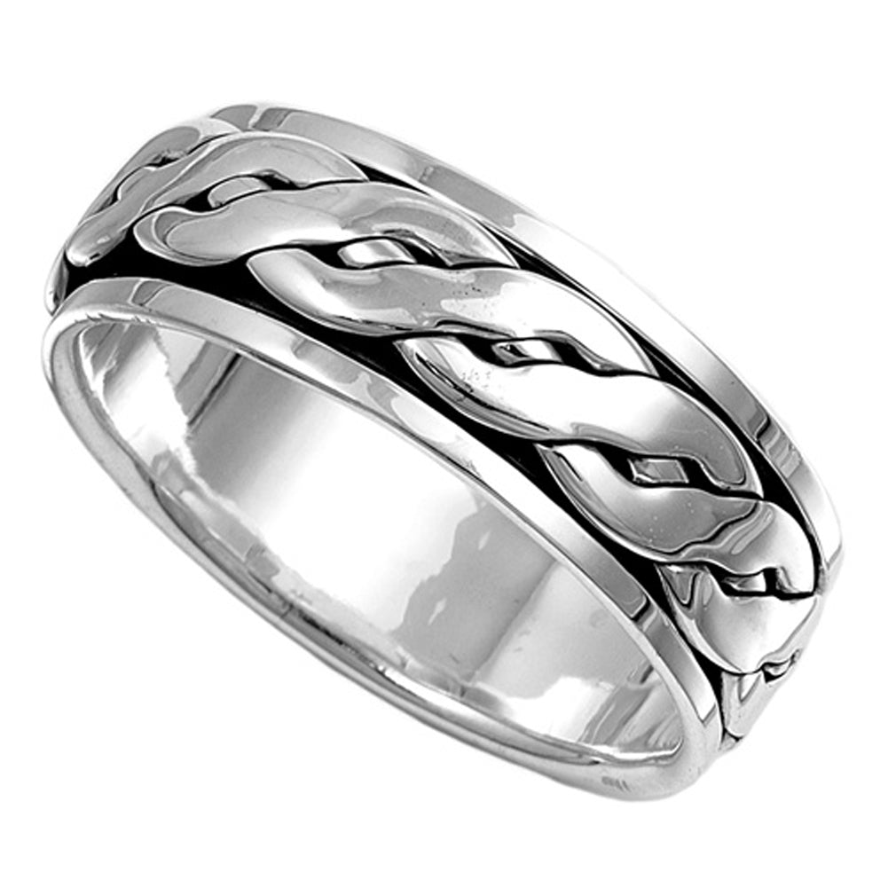 Sterling Silver Men's Celtic Knot Spinner Ring Wholesale Band 8mm Sizes 8-13