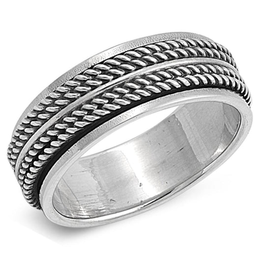 Sterling Silver Men's Oxidized Spinner Ring Cute Pure 925 Band 8mm Sizes 7-13