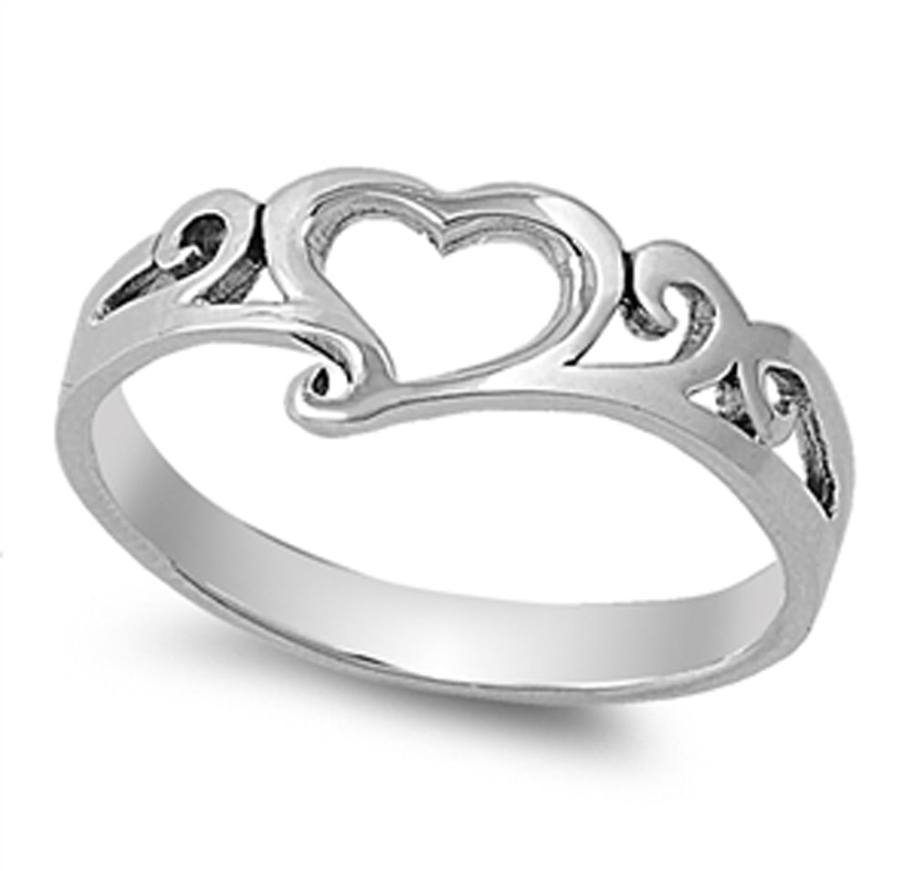 Simple Cute Heart Promise Purity Filigree Ring Sterling Silver Band Sizes 4-10