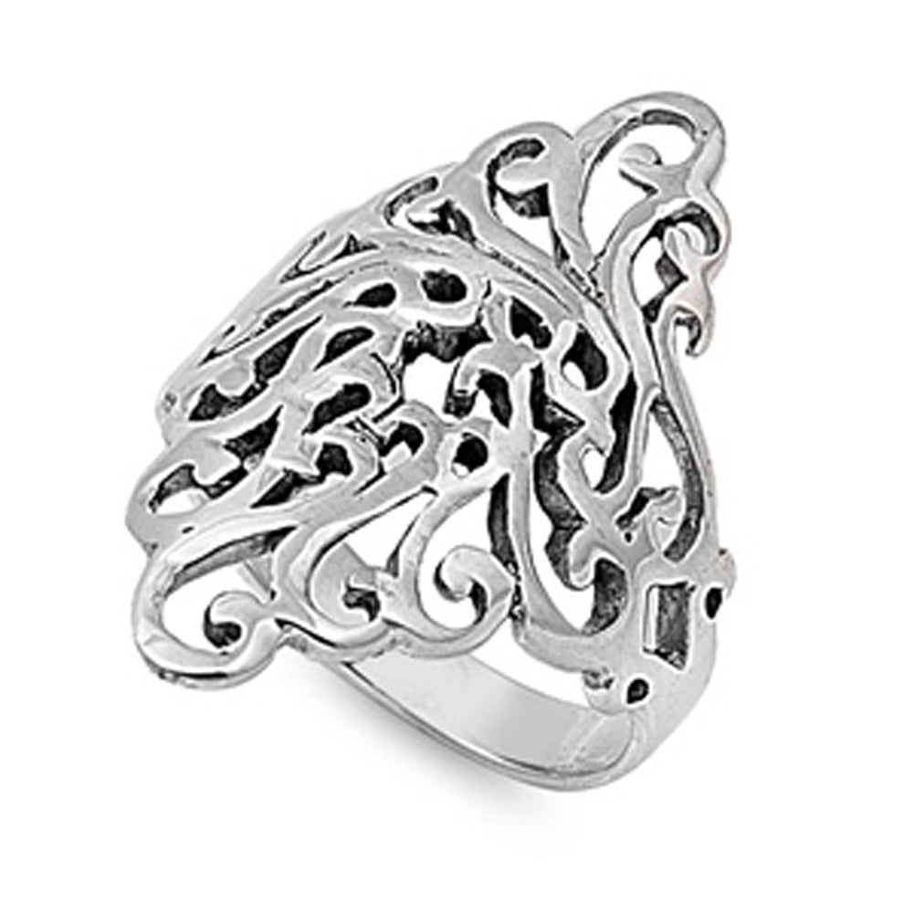 Filigree Wide Criss Cross Celtic Oxidized Ring Sterling Silver Band Sizes 4-12