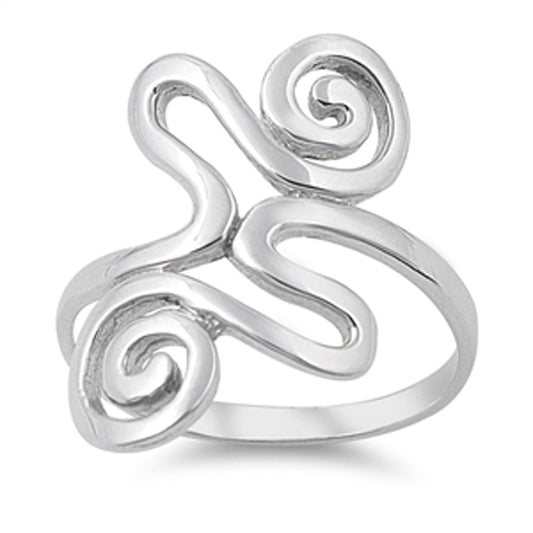 Tribal Wave Boho Wide Spiral Ring New .925 Sterling Silver Band Sizes 4-11