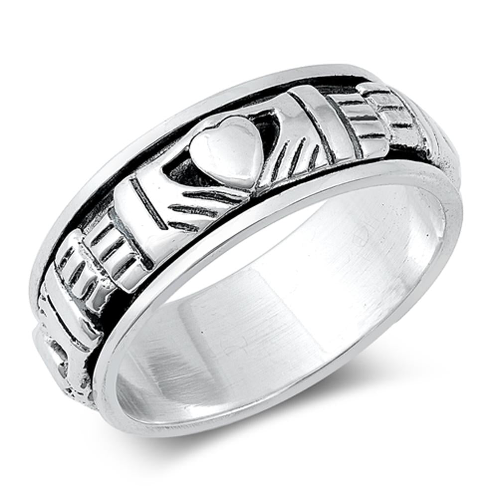 Sterling Silver Woman's Men's Claddagh Spinner Ring Celtic Band 9mm Sizes 4-15