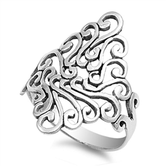 Oxidized Swirl Wide Filigree Vintage Ring .925 Sterling Silver Band Sizes 5-10