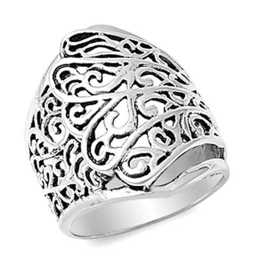 Oxidized Filigree Swirl Wide Victorian Ring .925 Sterling Silver Band Sizes 4-13