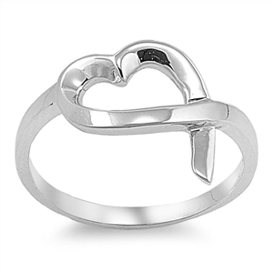 Heart Ribbon Awareness Purity Promise Ring .925 Sterling Silver Band Sizes 4-9