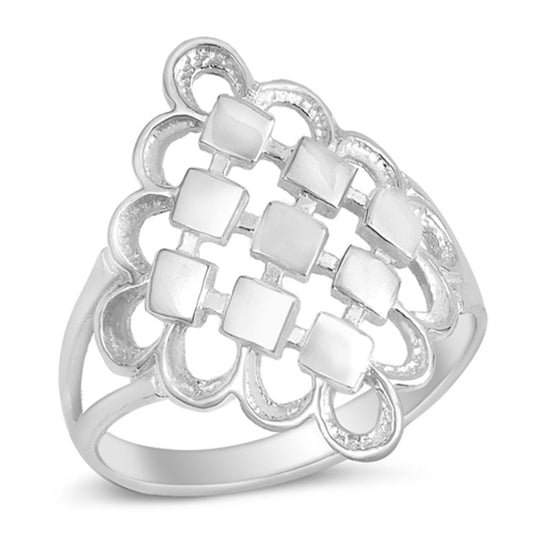 Checkboard Wide Criss Cross Filigree Ring .925 Sterling Silver Band Sizes 5-12