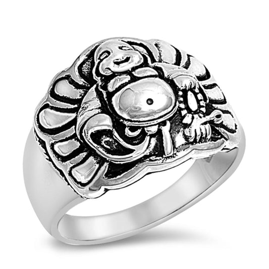 Happy Buddha Religious Ring New .925 Sterling Silver Band Sizes 6-13