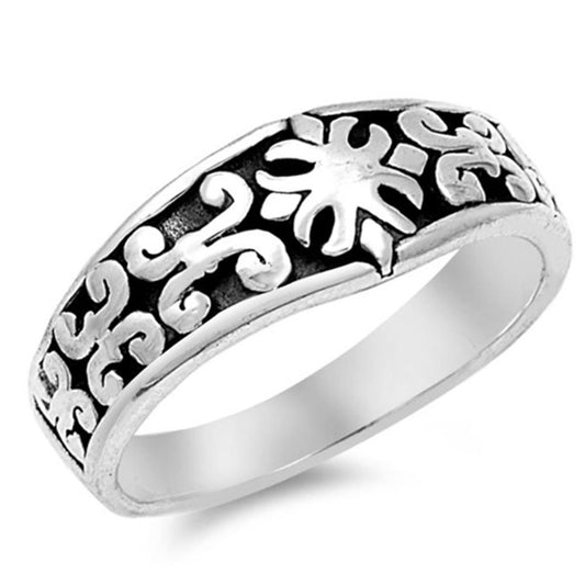 Oxidized Flower Cross Fleur De Lis Ring New .925 Sterling Silver Band Sizes 5-12