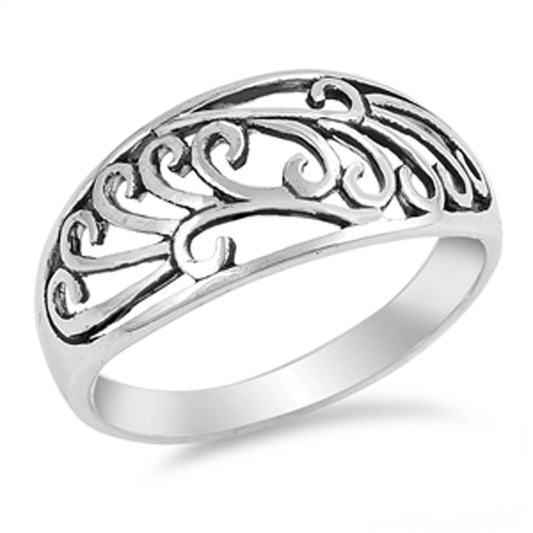 Oxidized Filigree Swirl Chic Cute Ring New .925 Sterling Silver Band Sizes 5-10