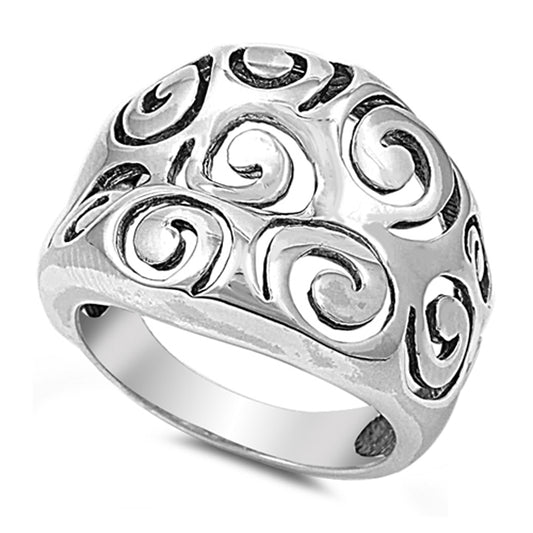 Swirl Wide Oxidized Cutout Statement Ring .925 Sterling Silver Band Sizes 5-10