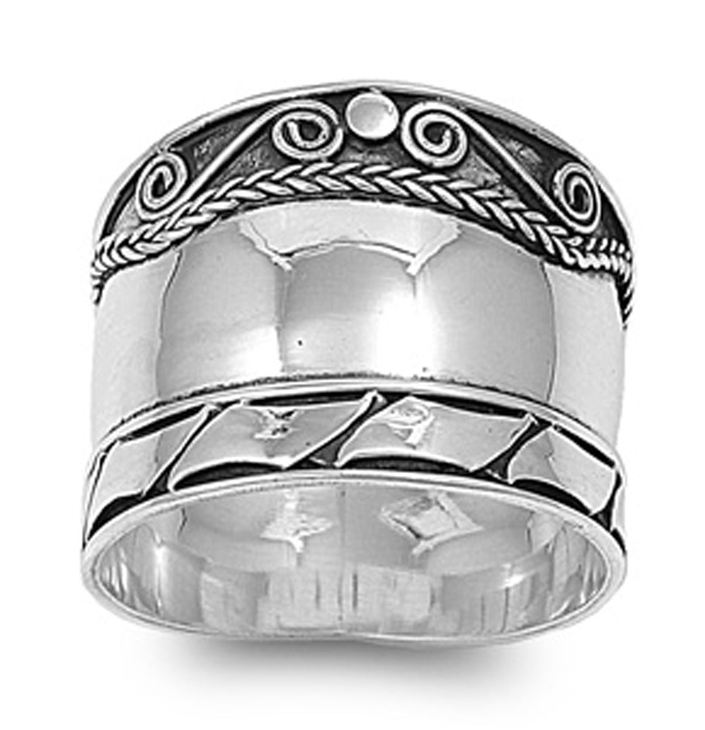 Sterling Silver Womans Bali Fashion India Ring Promise 925 Band 18mm Sizes 6-12