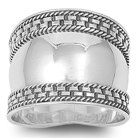 Sterling Silver Women's Bali Rope Ring Wide 925 Band Fashion Design Sizes 5-12