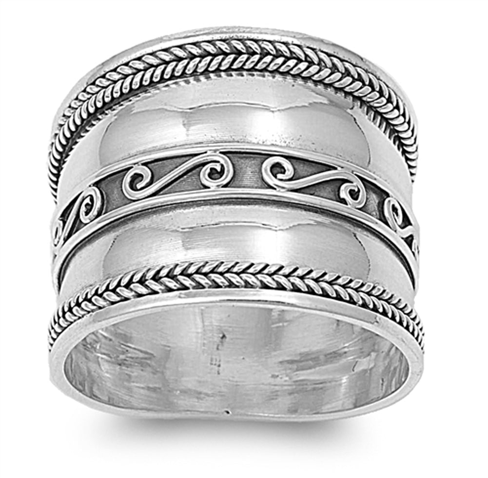 Bali Braid Swirl Wide Polished Thumb Ring .925 Sterling Silver Band Sizes 6-12