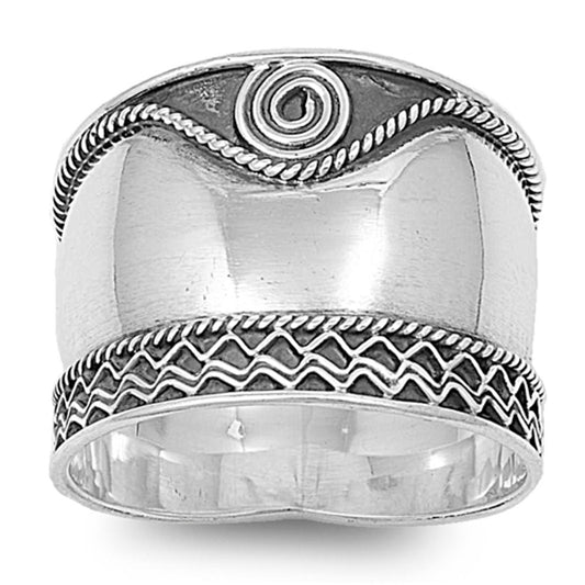 Sterling Silver Women's Bali Rope Swirl Ring Wide 925 Oxidized Band Sizes 5-12