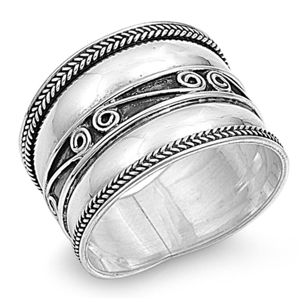 Sterling Silver Women's Bali Rope Ring Wide 925 Band Swirl Oxidized Sizes 6-12