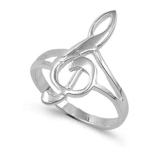 Sterling Silver Woman's Treble Clef Note Polished Ring Band 24mm Sizes 4-10