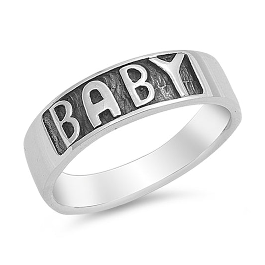 Baby Word Oxidized Cute Polished Ring New .925 Sterling Silver Band Sizes 1-5