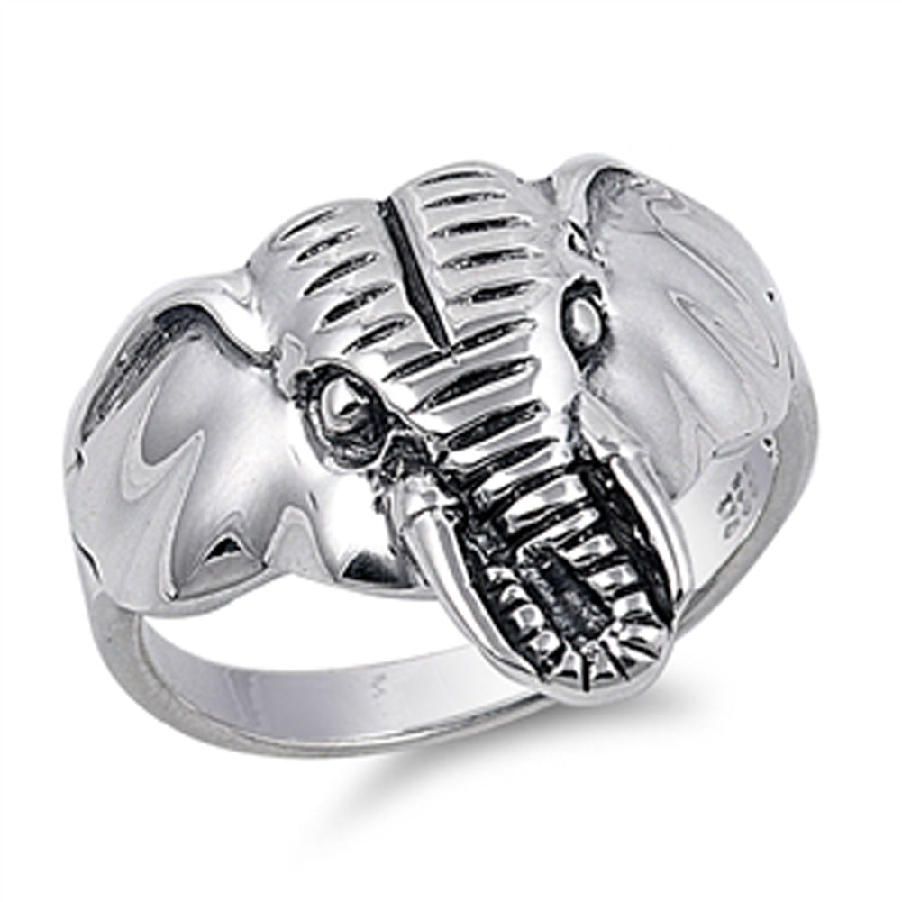 Antiqued Elephant Head Animal Ring New .925 Sterling Silver Band Sizes 5-10