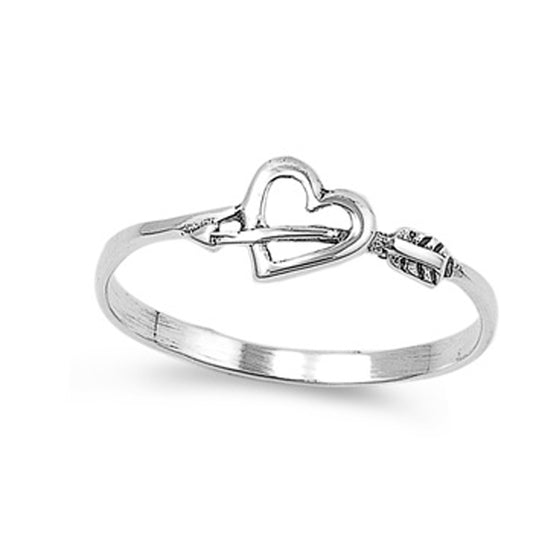 Sterling Silver Classic Heart w/ Arrow Ring Love Romantic Band 925 Sizes 4-10