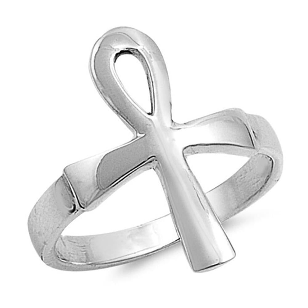 Sterling Silver Woman's Men's Ankh Cross Ring Fashion 925 Band 19mm Sizes 4-11