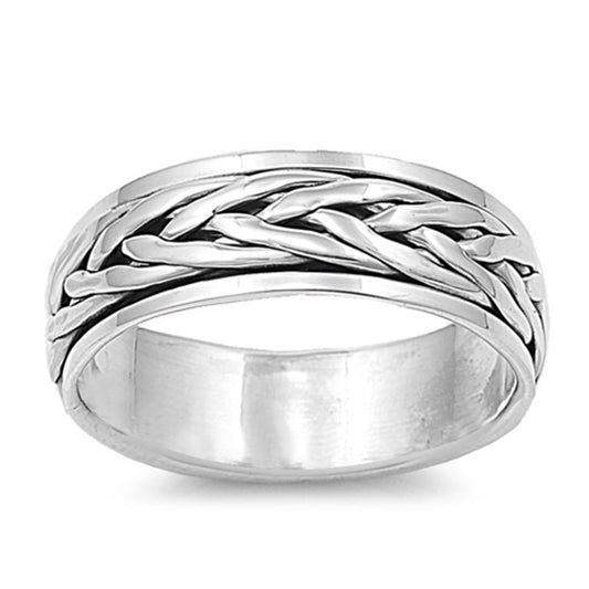 Oxidized Spinner Weave Mesh Ring New .925 Sterling Silver Band Sizes 7-13