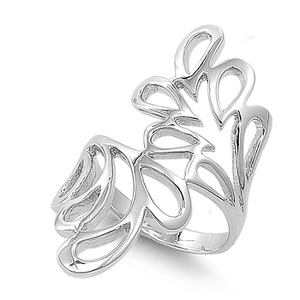 Large Wide Floral Wave Tropical Lead Ring .925 Sterling Silver Band Sizes 4-11