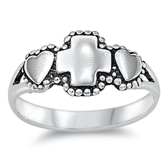 Greek Cross Heart Beaded Milgrain Ring New .925 Sterling Silver Band Sizes 4-12