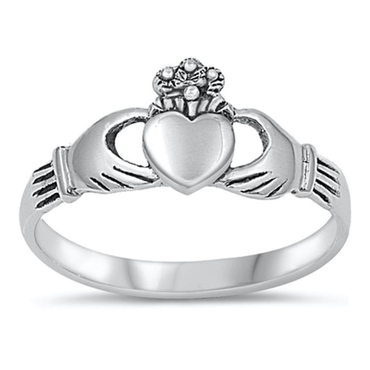 Sterling Silver Woman's Claddagh Heart Hand Ring Cute 925 Band 9mm Sizes 2-14