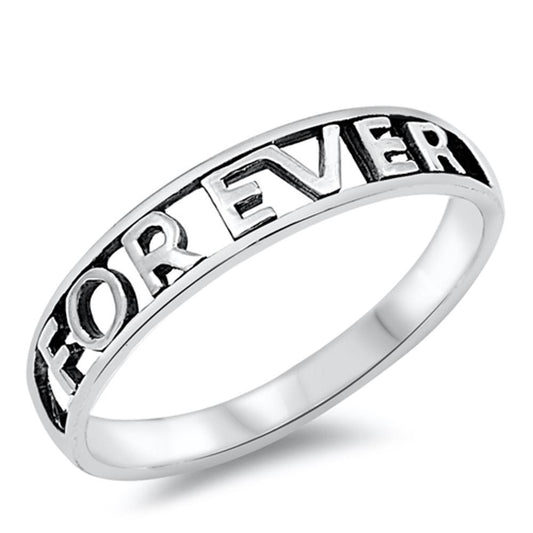 Forever Word Script Love Promise Purity Ring 925 Sterling Silver Band Sizes 5-10