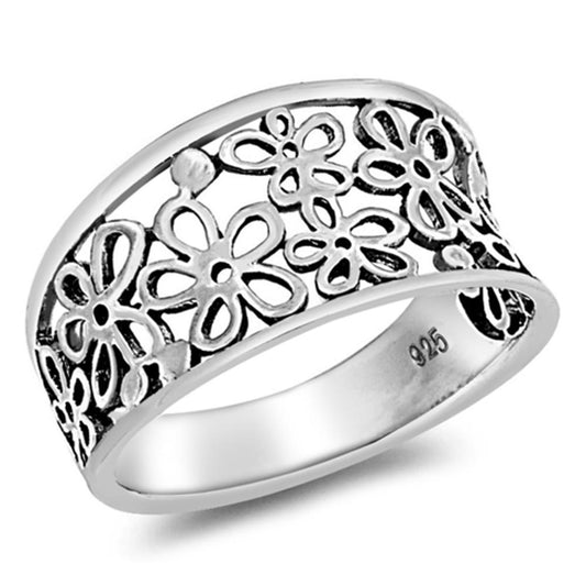 Filigree Wide Plumeria Flower Ring New .925 Sterling Silver Band Sizes 5-12