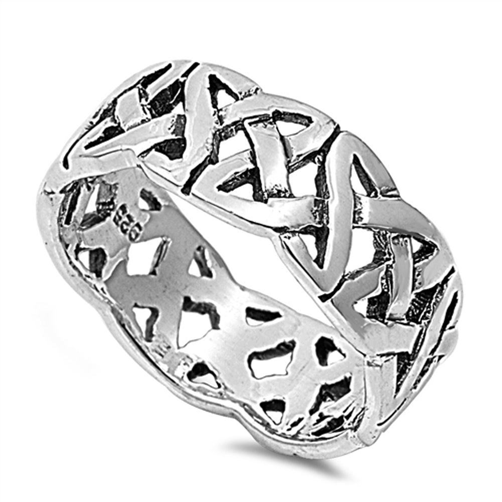 Celtic Knot Antiqued Eternity Wedding Ring .925 Sterling Silver Band Sizes 5-13