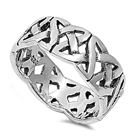 Celtic Knot Antiqued Eternity Wedding Ring .925 Sterling Silver Band Sizes 5-13