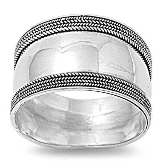 Sterling Silver Women's Bali Ring Wide 925 Band Rope Milgrain Look Sizes 5-12