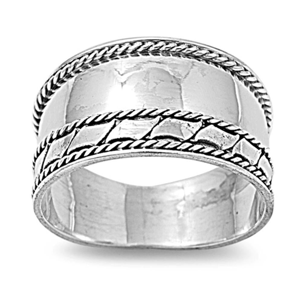 Sterling Silver Women's Bali Rope Ring Wide 925 Band Fashion Shiny Sizes 6-12