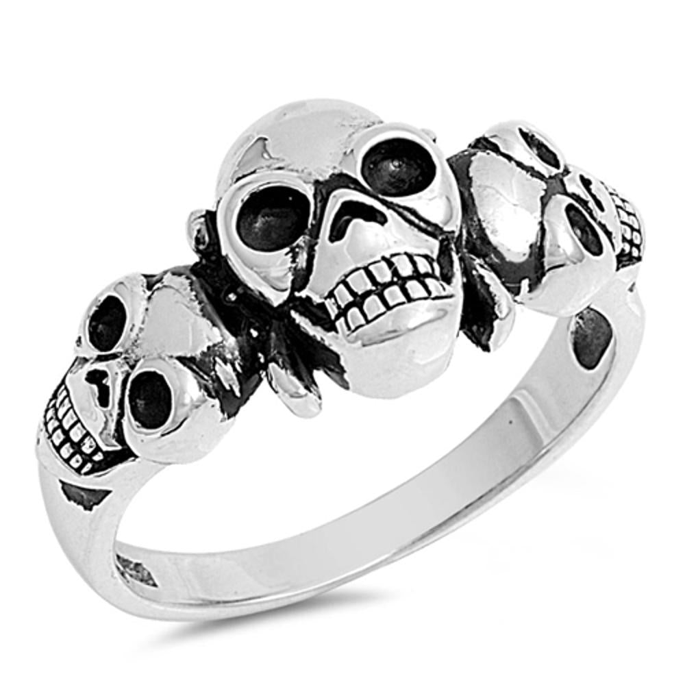 Oxidized Skull Biker Skeleton Fear Ring New .925 Sterling Silver Band Sizes 5-14