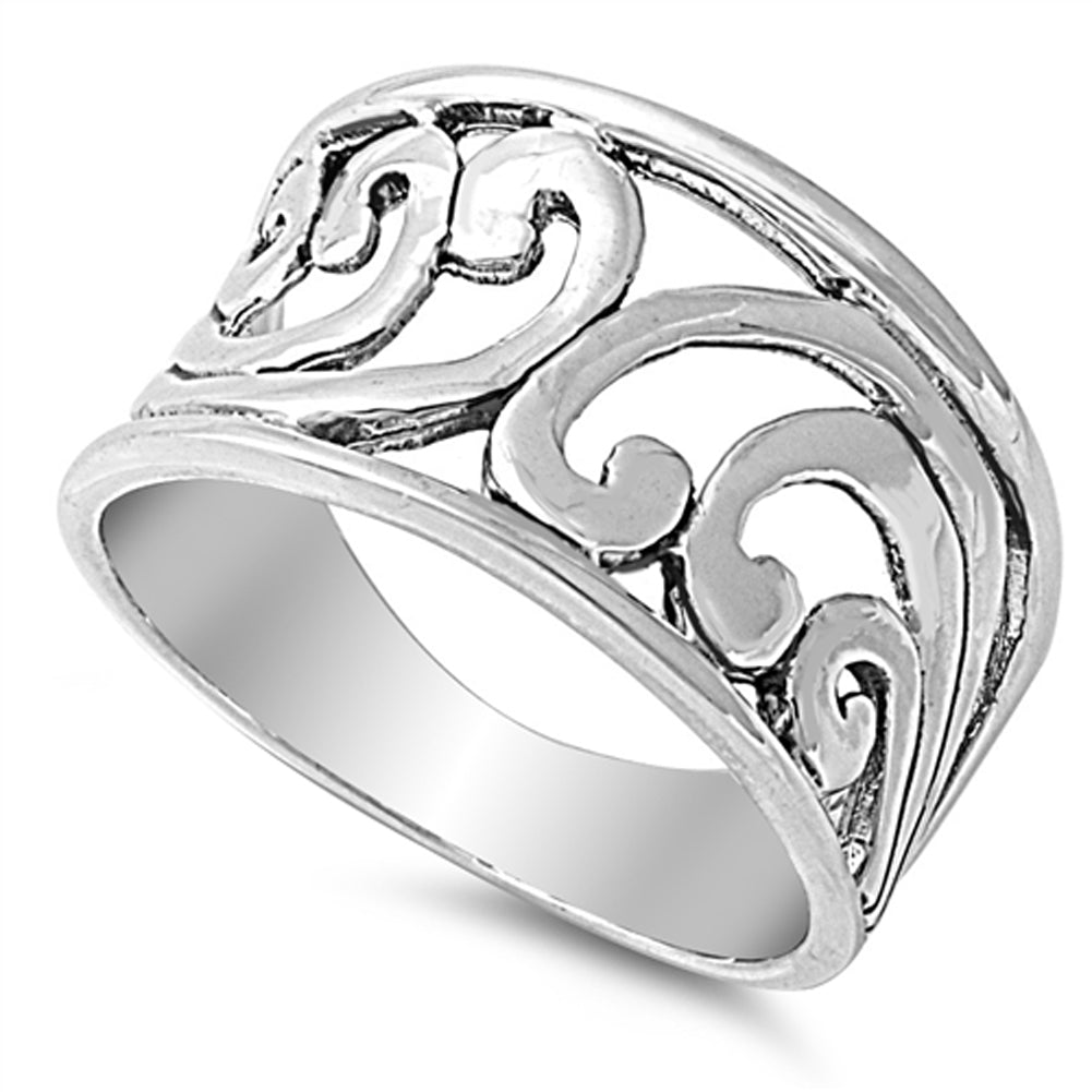 Wide Large Filigree Wave Cutout Ring New .925 Sterling Silver Band Sizes 5-10