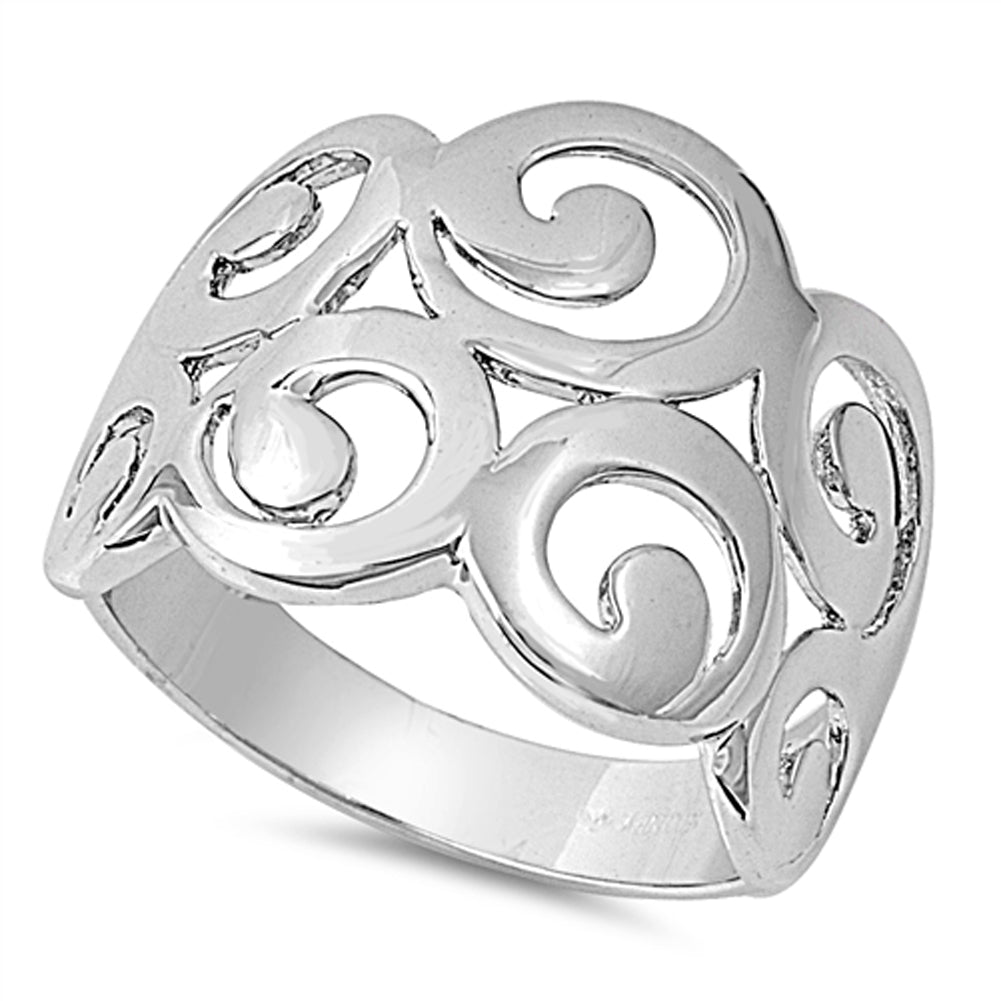 Wide Large Spiral Retro Filigree Ring New .925 Sterling Silver Band Sizes 5-10