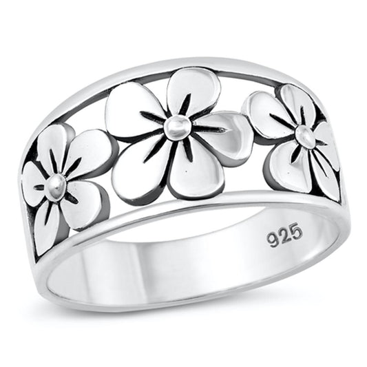 Sterling Silver Woman's Plumeria Flower Fashion Ring Fashion Band Sizes 5-12