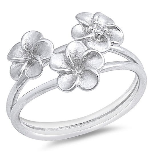 Hawaiian Plumeria Tropical Flower Ring New .925 Sterling Silver Band Sizes 5-12