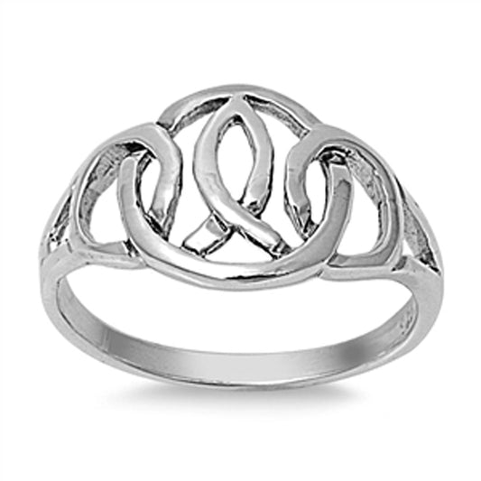 Interlocking Circle Christian Fish Ring New .925 Sterling Silver Band Sizes 5-10