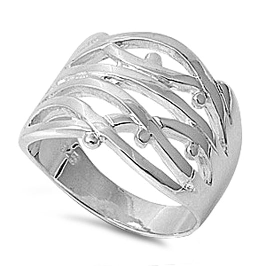 Criss Cross Wide Knot Bead Ball Ring New .925 Sterling Silver Band Sizes 4-11