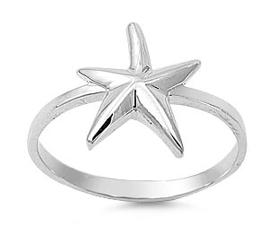 High Polish Starfish Animal Cute Ring New .925 Sterling Silver Band Sizes 4-11