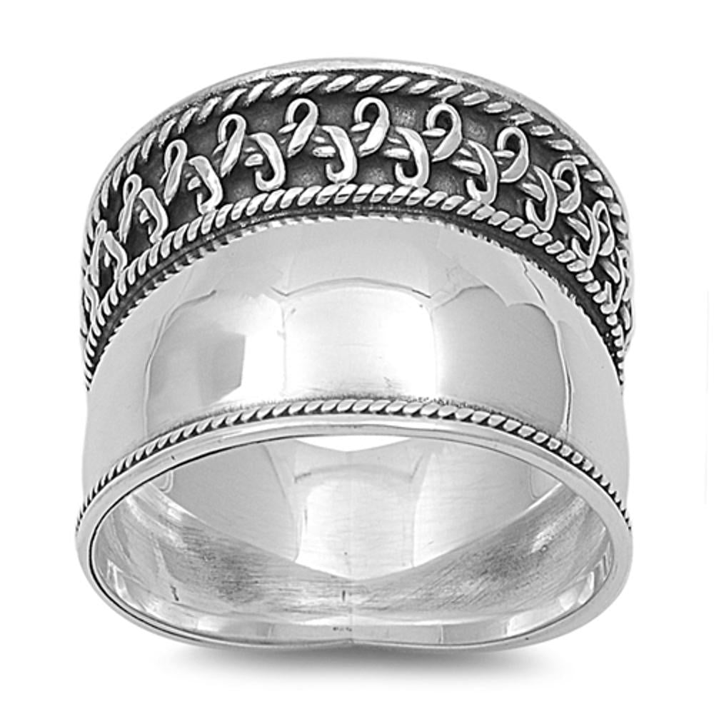 Unique Bali Polished Rope Wide Ring New .925 Sterling Silver Band Sizes 6-12