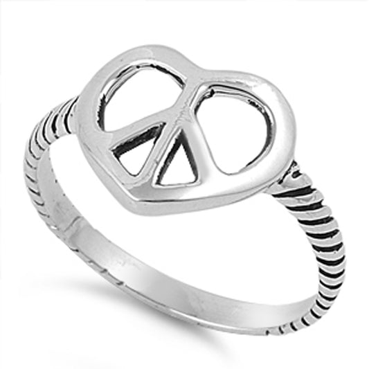 Oxidized Peace Sign Heart Promise Ring New .925 Sterling Silver Band Sizes 5-11