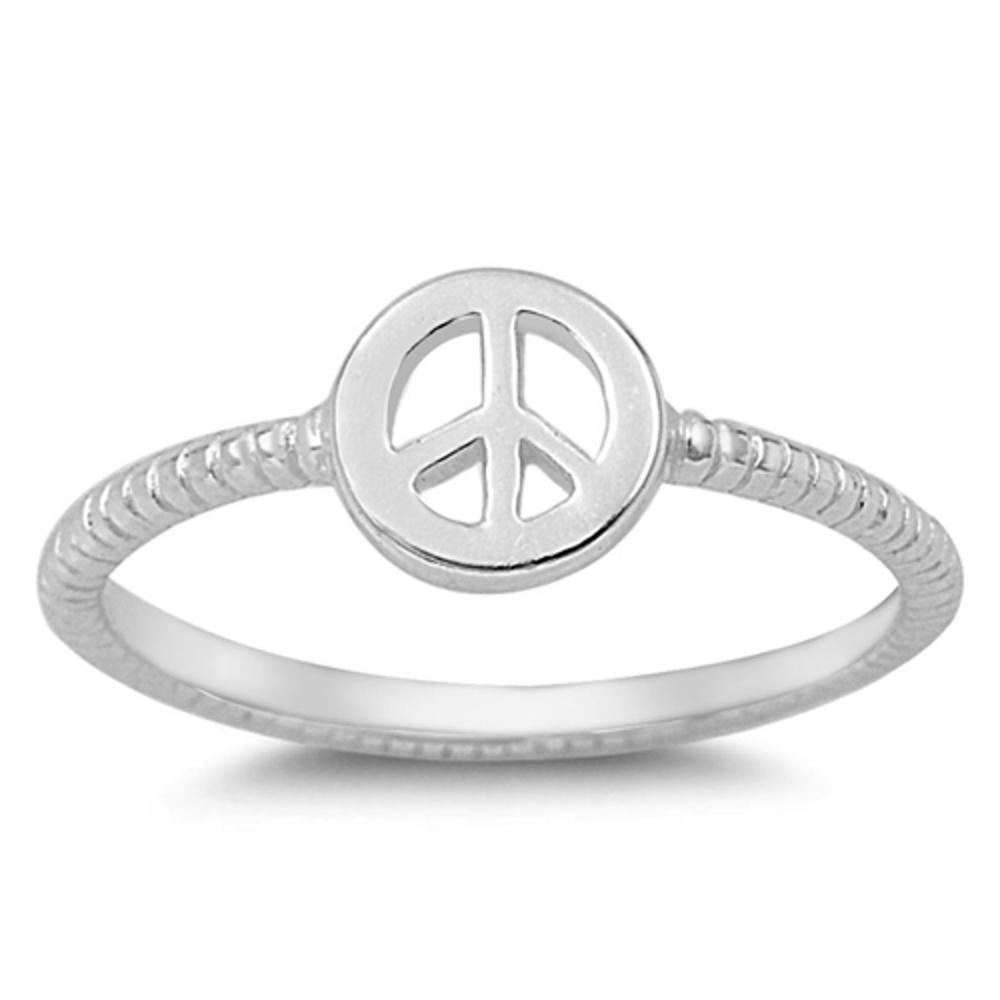 Peace Sign Love Joy Ring New .925 Sterling Silver Rope Bali Band Sizes 2-9